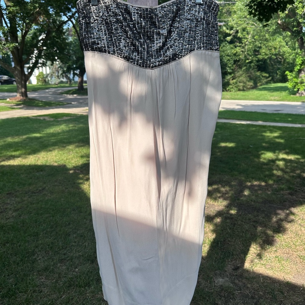 Floreat Sequin-Topped Cream Dress